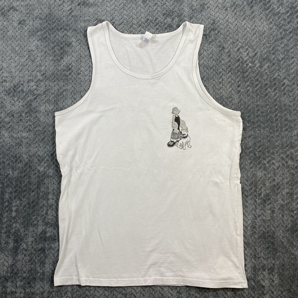 Brisco Brands Tank Top Mens L Popeye Pitbull Roses White Graphic